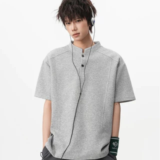 PROMANเสื้อยืดผู้ชายฮั่นครึ่งแขน เสื้อโปโลคอจีน ผ้าสปันคอตตอน ใส่สบาย ไม่ร้อน แฟชั่นสไตล์เทนนิส สำหรับผู้ชาย