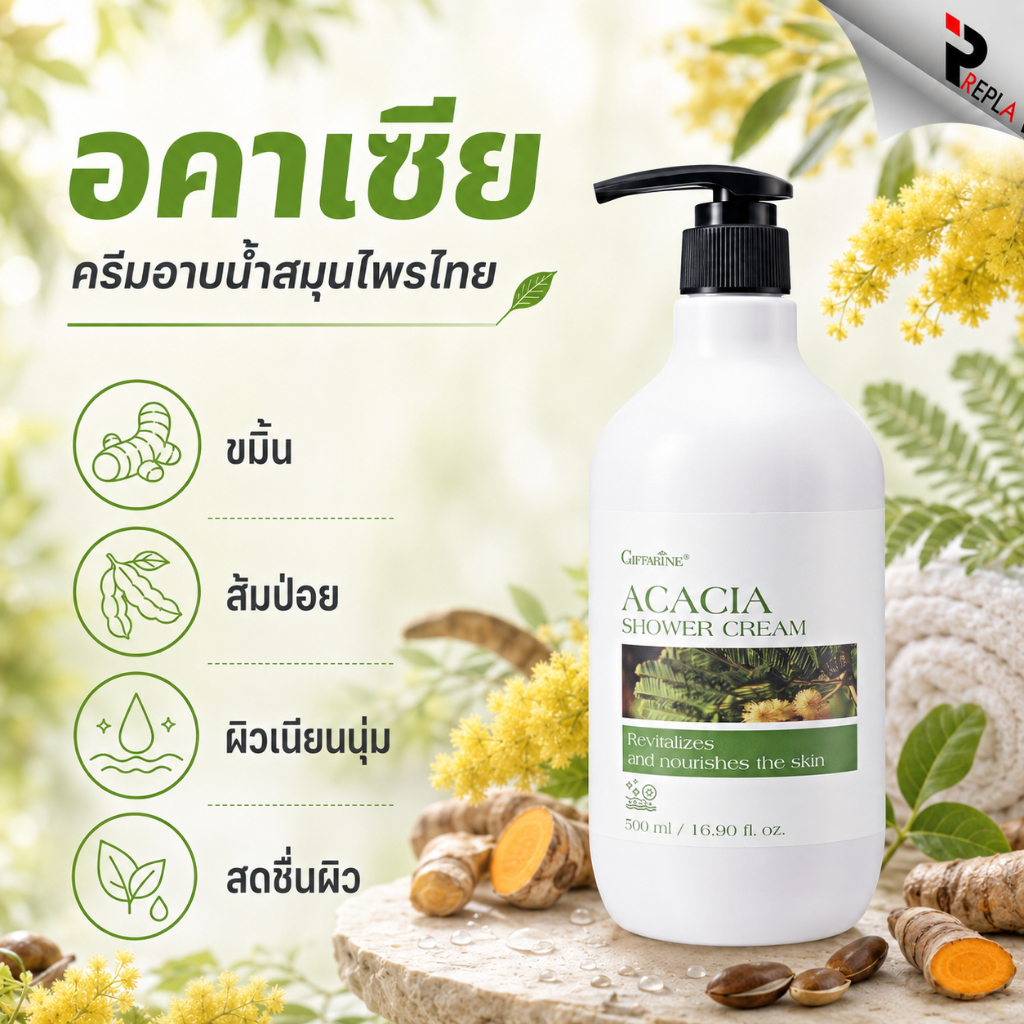 กิฟฟารีน ครีมอาบน้ำอคาเซีย Acacia Shower Cream สมุนไพรขมิ้น ส้มป่อย ผิวเนียนนุ่ม กระจ่างใส