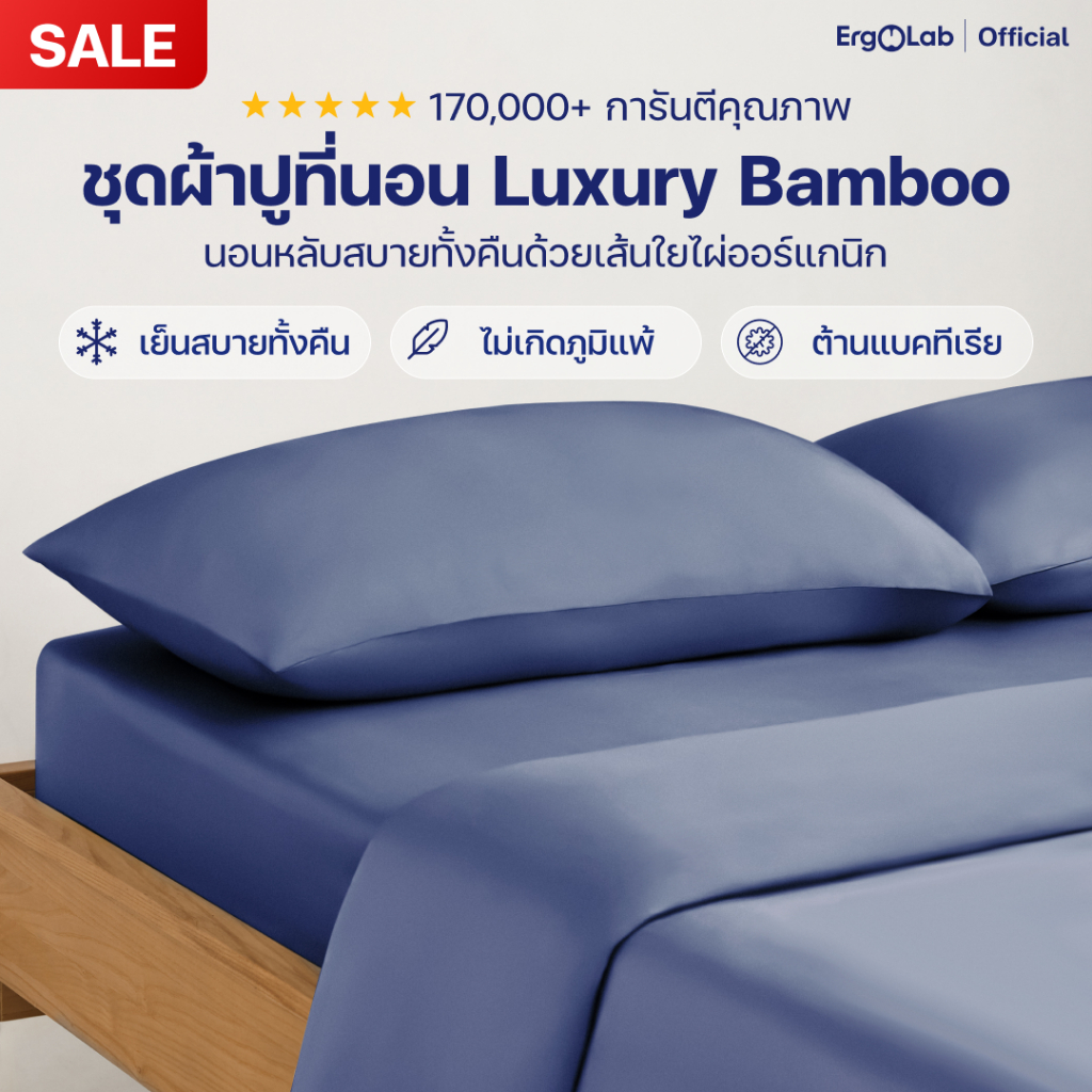 [ส่งฟรี] ErgoLab ชุดผ้าปูเส้นใยไผ่ถนอมผิว เย็นมากขึ้น 3° นุ่มขึ้น 2 เท่า สบายกว่า Cotton ทั่วไป (ประกันคืนเงินใน 90 วัน)