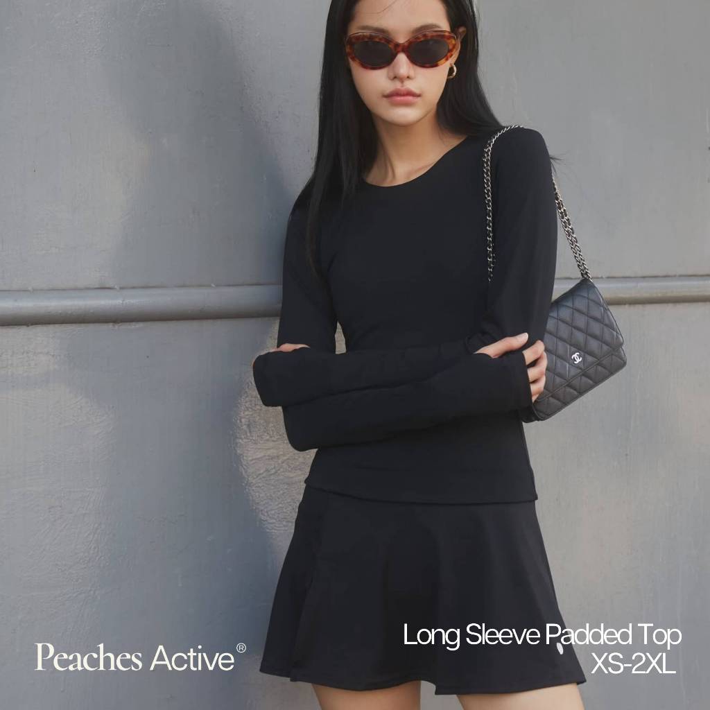 Peaches Active Long Sleeve Padded Top เสื้อออกกำลังกายแขนยาว มีฟองน้ำในตัว กระชับสัดส่วน ผ้านุ่มยืดหยุ่น
