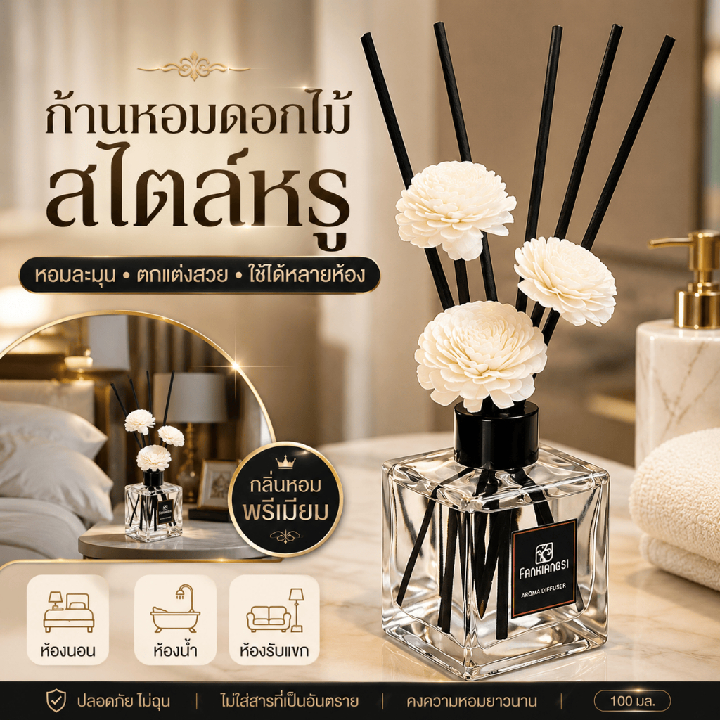 🔥น้ำหอมปรับอากาศ ก้านไม้หอม น้ำหอมห้อง หอมติดทนนาน 30 วัน ดับกลิ่น ห้องนอน ห้องน้ำ ตู้เสื้อผ้า