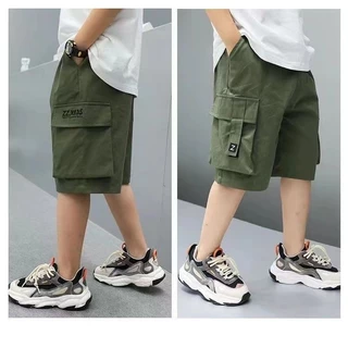 【size110-160】กางเกงขาสั้นเด็กผู้ชาย กางเกงคาปรีสำหรับเด็ก ทำจากผ้าฝ้ายแท้