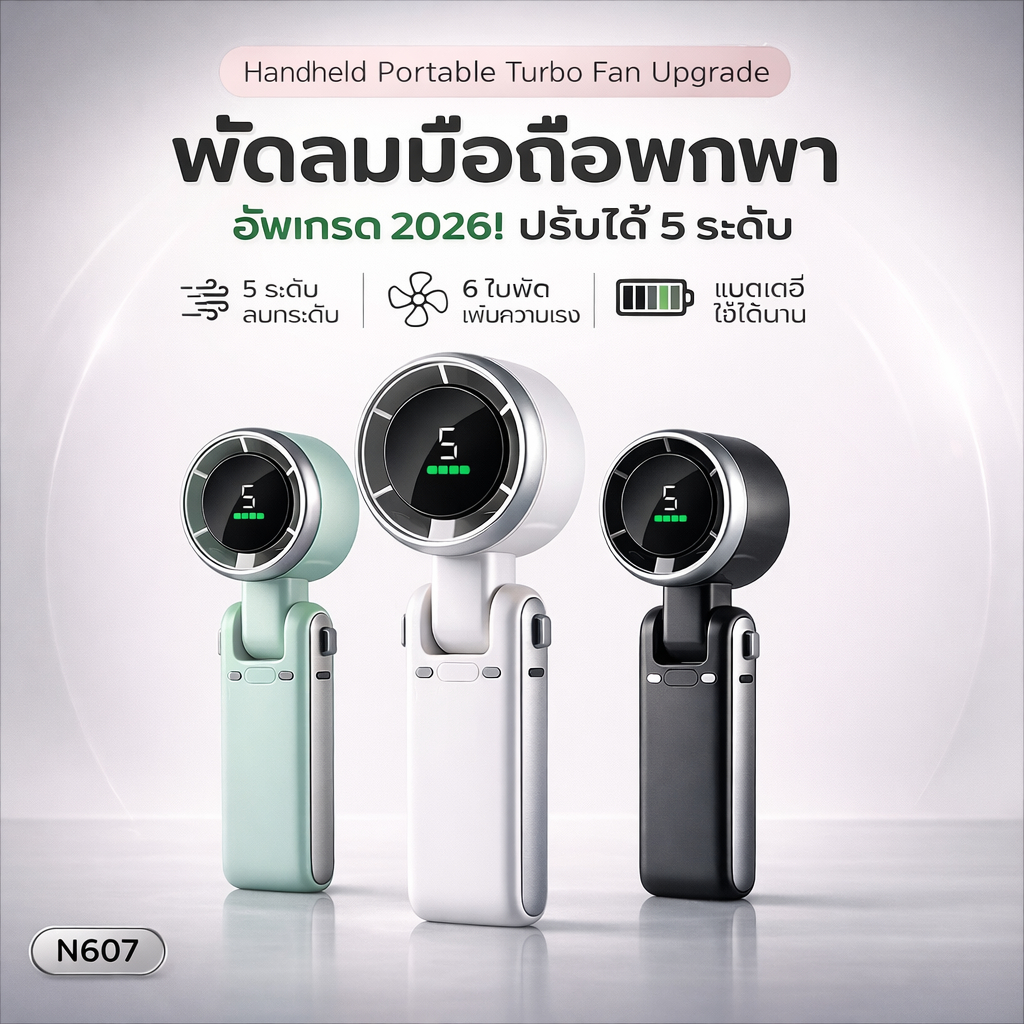 ใหม่ พัดลมเทอร์โบมือถือ 5 สปีด, จอแสดงผล LED, ชาร์จใหม่ได้, พัดลมส่วนตัวแบบพกพา