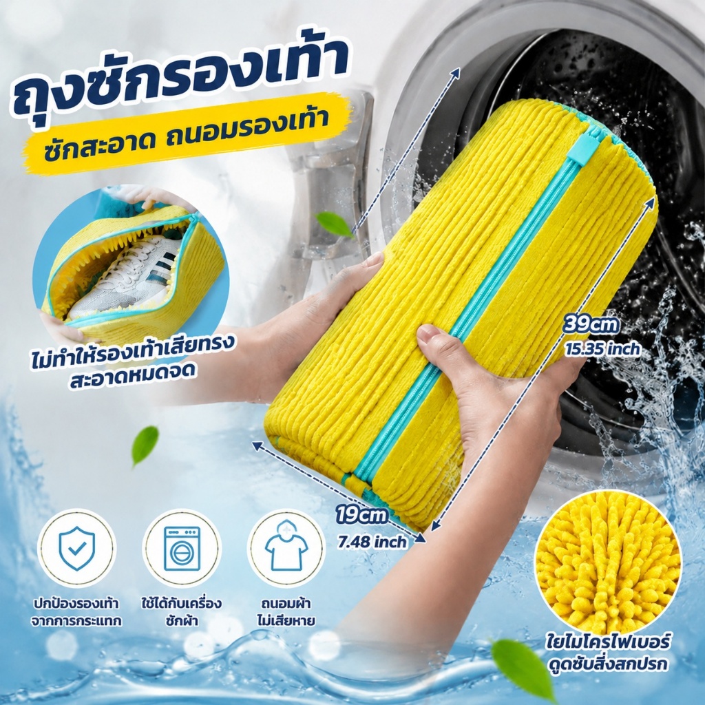 ส่งจากไทย🚚 ถุงซักรองเท้า แพ็ค 2 ชิ้น มีซิป ใช้กับเครื่องซักผ้า-ป้องกันแบคทีเรีย ป้องกันการเสียรูป ง่ายต่อการดูแล