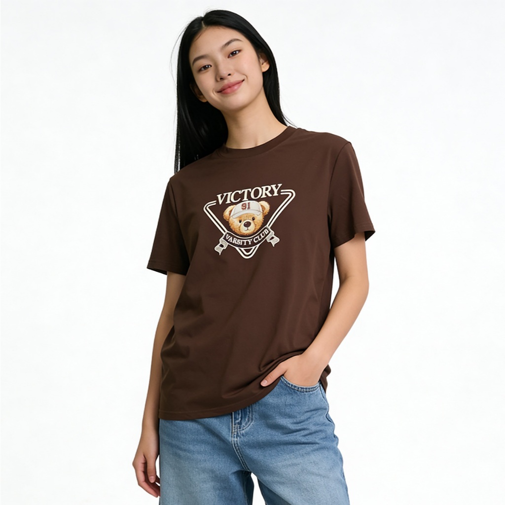 SKIP CLUB เสื้อทีเชิ้ต Relaxed Fit ผู้หญิง สีน้ำตาล | Relaxed Fit T- shirt | 00039