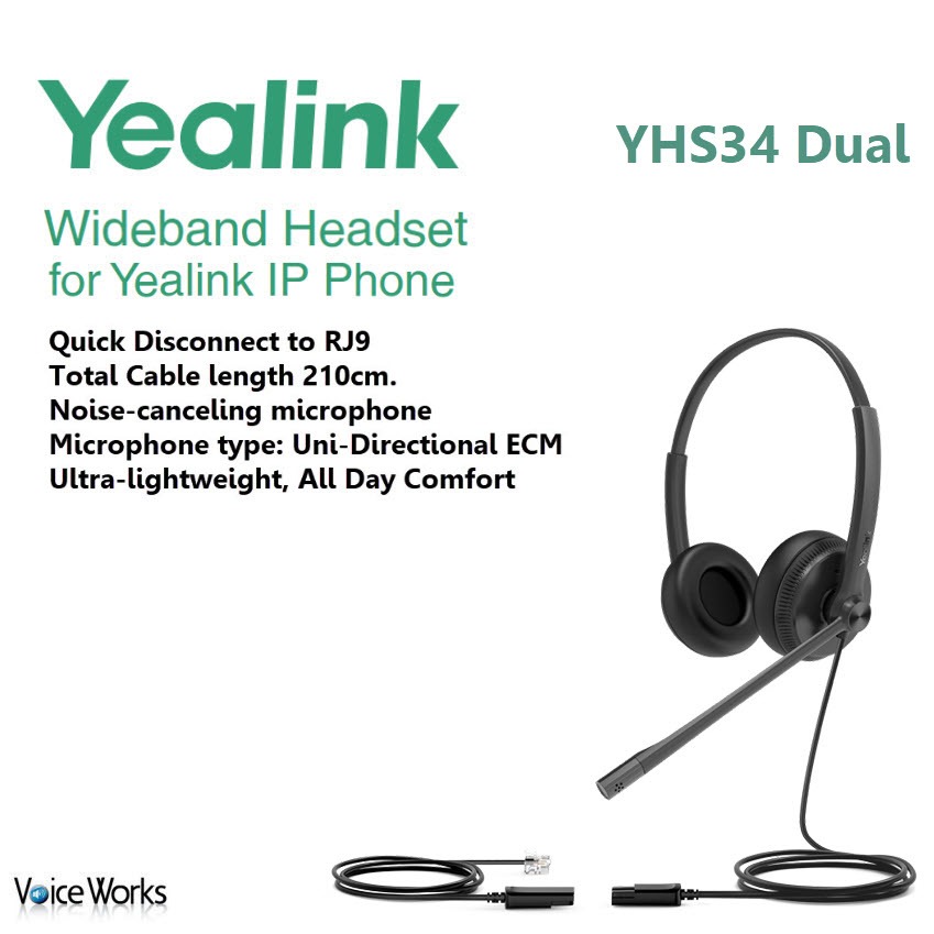 Yealink Headset YHS-34 Dual หูฟัง Stereo ตัดเสียงรบกวน ใช้กับเครื่องโทรศัพท์ Call Center แบบ RJ9