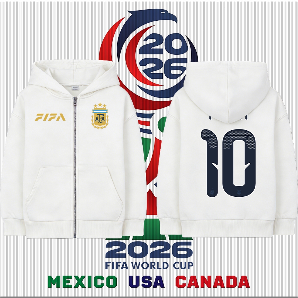 Lionel Messi Argentina Number 10 ซิป Hoodie football เสื้อคลุมด้วยผ้า Cardigan/jersey/เสื้อกันแดด/M-3XL/120CM-150CM