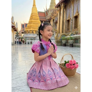 เดรสผ้าฝ้าย ชุดไทยเด็ก ชุดไทยใส่ไปโรงเรียน💚พร้อมส่ง(KT)