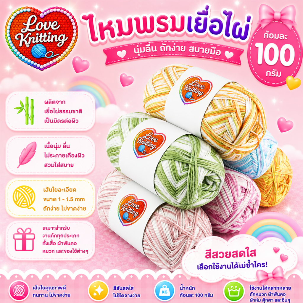 WA101-100g ไหมพรมเยื่อไผ่ ไหมเส้นเงานุ่ม ไหมพรมคุณภาพ ไหมพรมเนื้อนุ่ม ไหมพรม