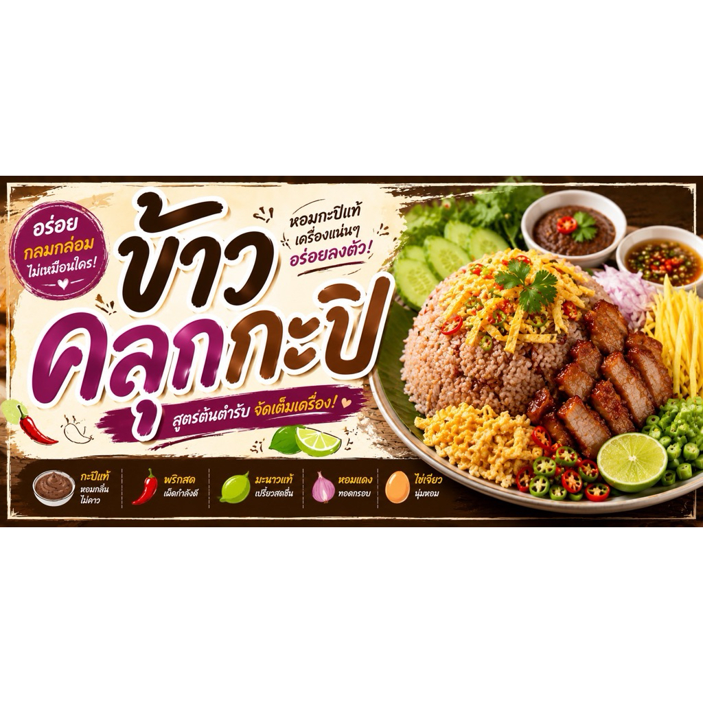 ป้ายไวนิล “ข้าวคลุกกะปิ”ขนาด 120*60เซนติเมตร (ขนาดอื่นแจ้งได้นะคะ)
