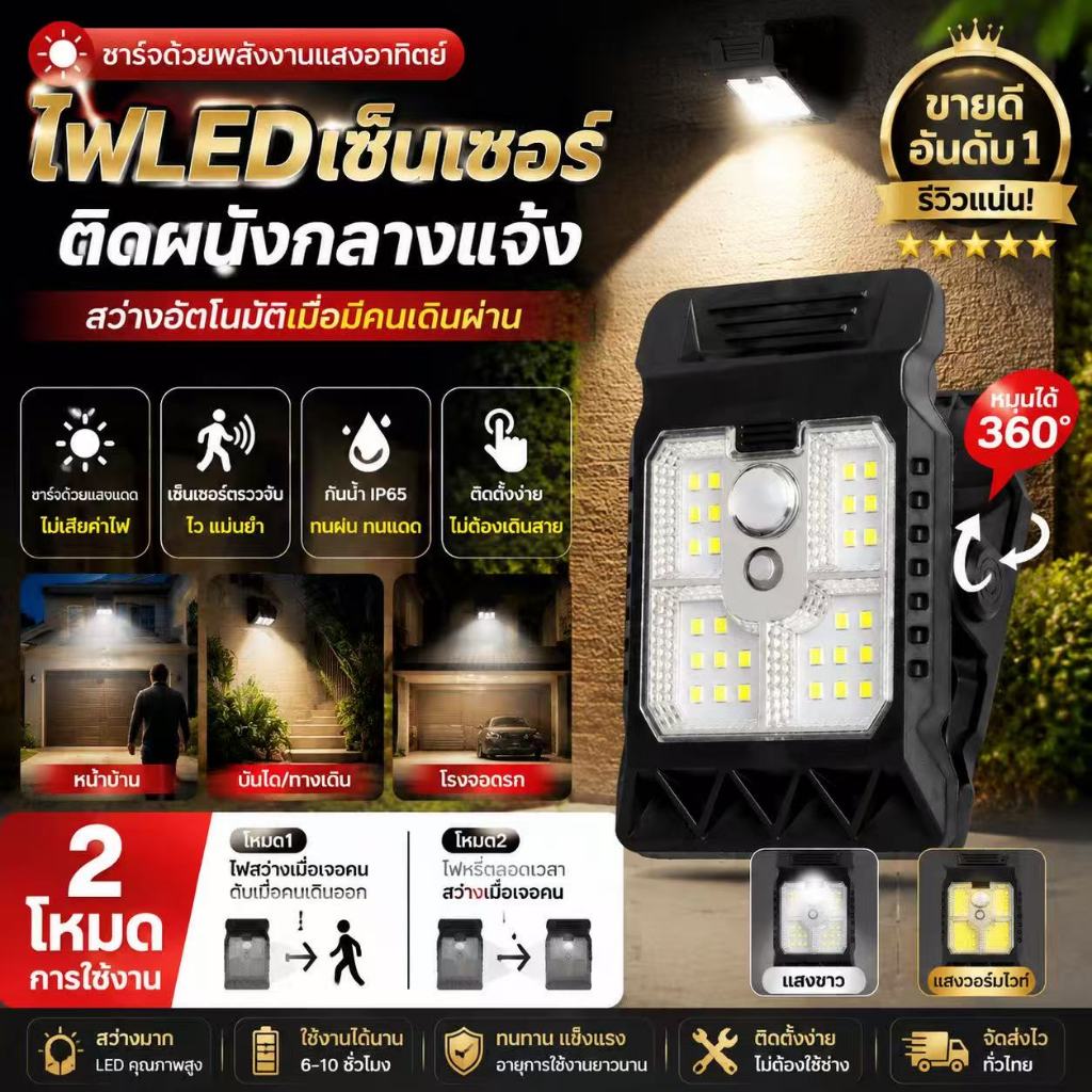 💥ราคาพิเศษจำกัดเวลา💥ไฟโซล่าเซลล์แบบหนีบ ตรวจจับความเคลื่อนไหว อัตโนมัติ กันน้ำ IP65 ติดตั้งง่าย สำหรับทางเดินและบ้าน