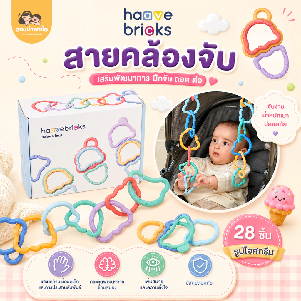 [สินค้าขายดี]Haave Bricks Baby Ring ห่วงหัดจับ เพลยิม ฝึกการสัมผัสและกระตุ้นพัฒนาการเด็กเล็ก ของขวัญเยี่ยมคลอด