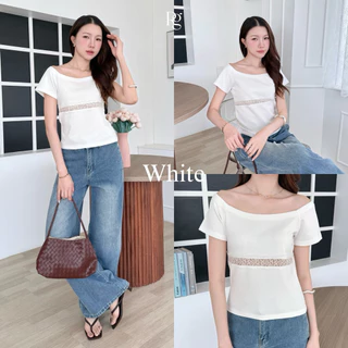 RICHYGIRL | Romy top เสื้อยืดปาดไหล่ ดีเทลลูกไม้ เข้ารูปเข้าทรง เรียบหรูดูแพง (S/M/L)