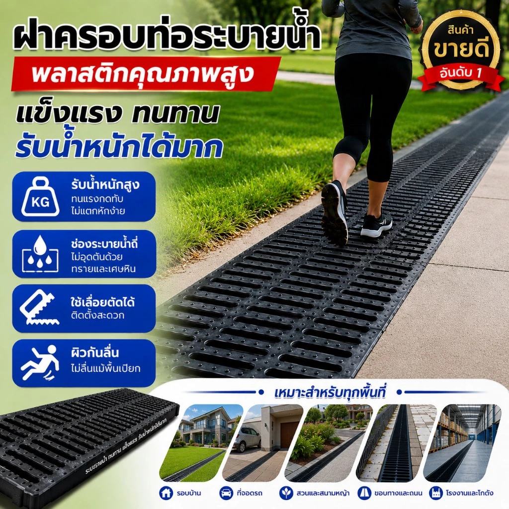 ฝาท่อระบายน้ำ, ฝาครอบท่อระบายน้ำฝน ฝาท่อน้ำ, ฝารางน้ำ, ตะแกรงน้ำฝน,ฝาปิดคูระบายน้ําเรซิ่นกันลื่น, สีดำ พร้อมส่ง ในไทย