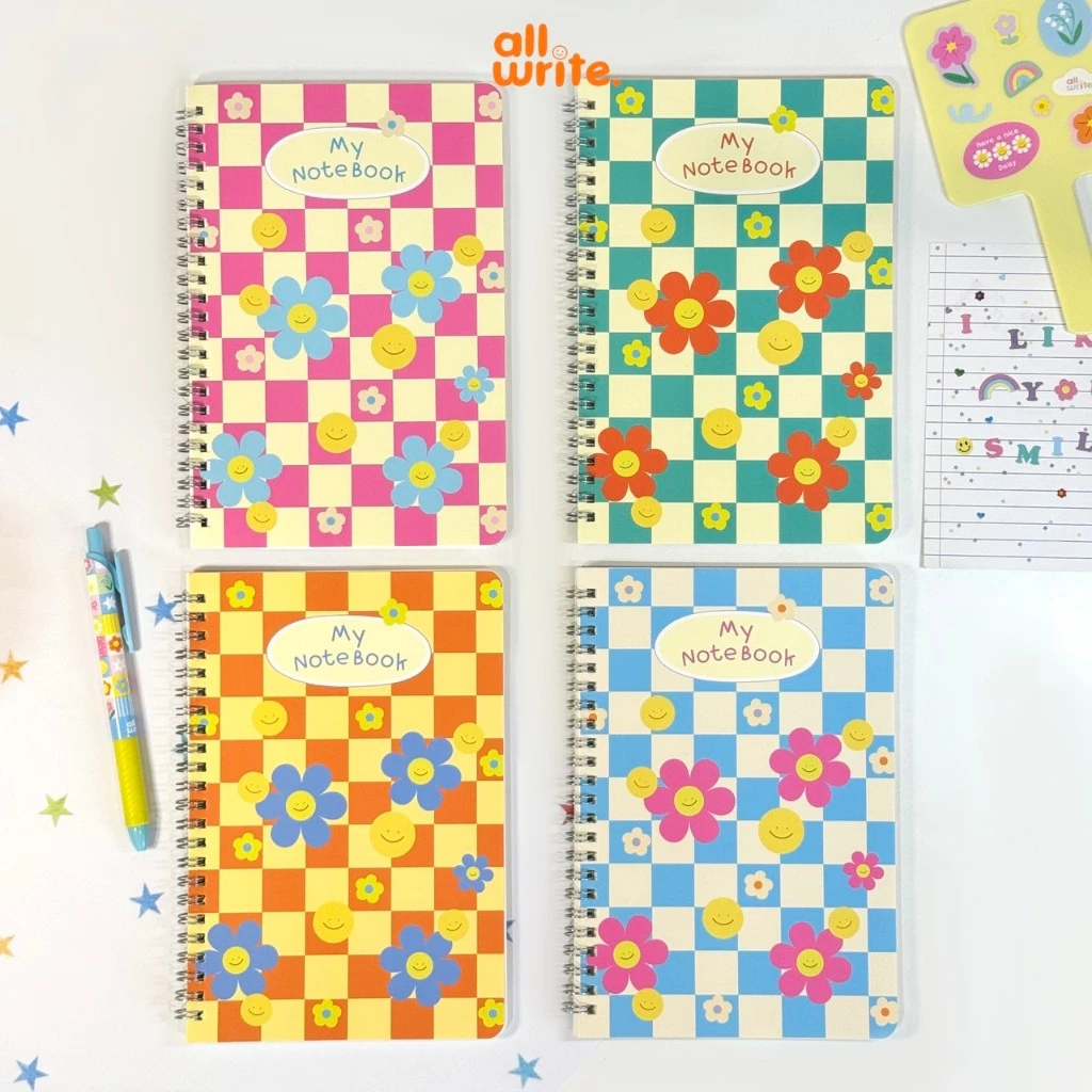 allwrite สมุดริมลวด แบบมีเส้น ลายดอกไม้ A5 จำนวน 50 แผ่น AW490