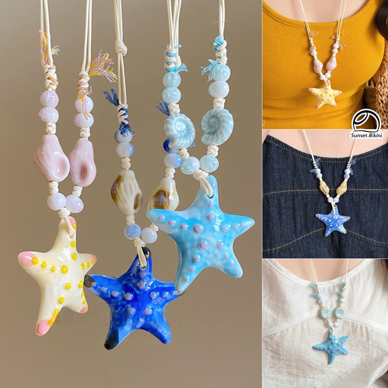 🎨🎨ปลาดาว/เห็ด/ผีเสื้อ สร้อยคอพร้อมจี้ หลายสีให้เ สไตล์โบฮีเมียน น่ารัก สีสันสดใส สร้อยคอเซรามิก คุณภาพสูง ราคาถูกที่สุด