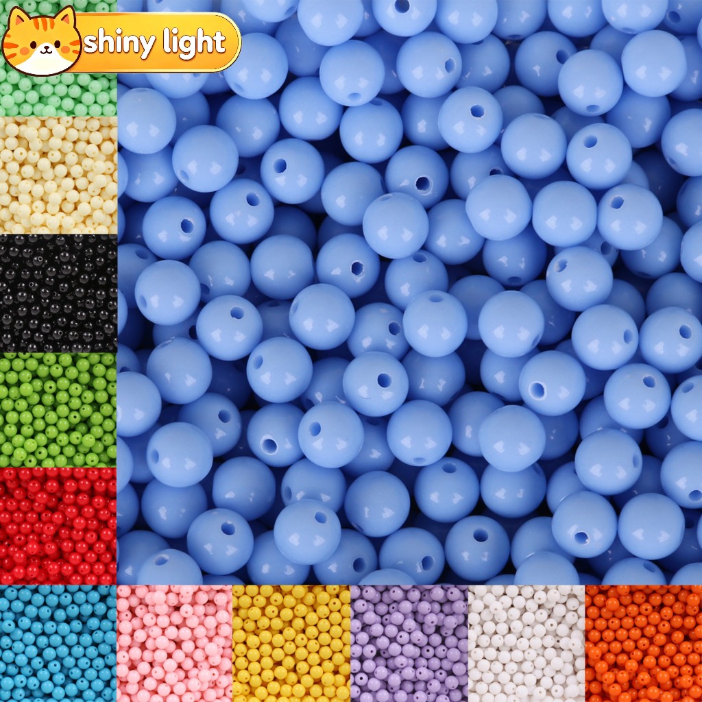 ลูกปัดอะคริลิกทรงกลมสีสันสดใส 6-8 มม. ตัวเว้นระยะ อุปกรณ์ DIY ทำสร้อยคอ สร้อยข้อมือ เครื่องประดับ
