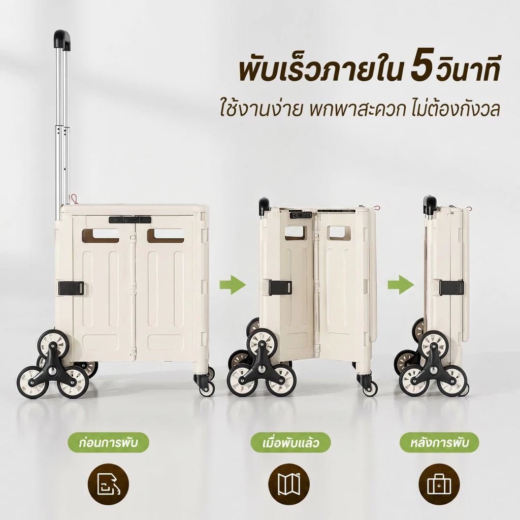 🔥SUKI รถเข็นพับได้  XXL รถเข็นตะกร้า รถเข็นจ่ายตลาด  4 ล้อ หมุน 360 องศา  ดีไซน์ใหม่ นั่งได้ thumbnail 4