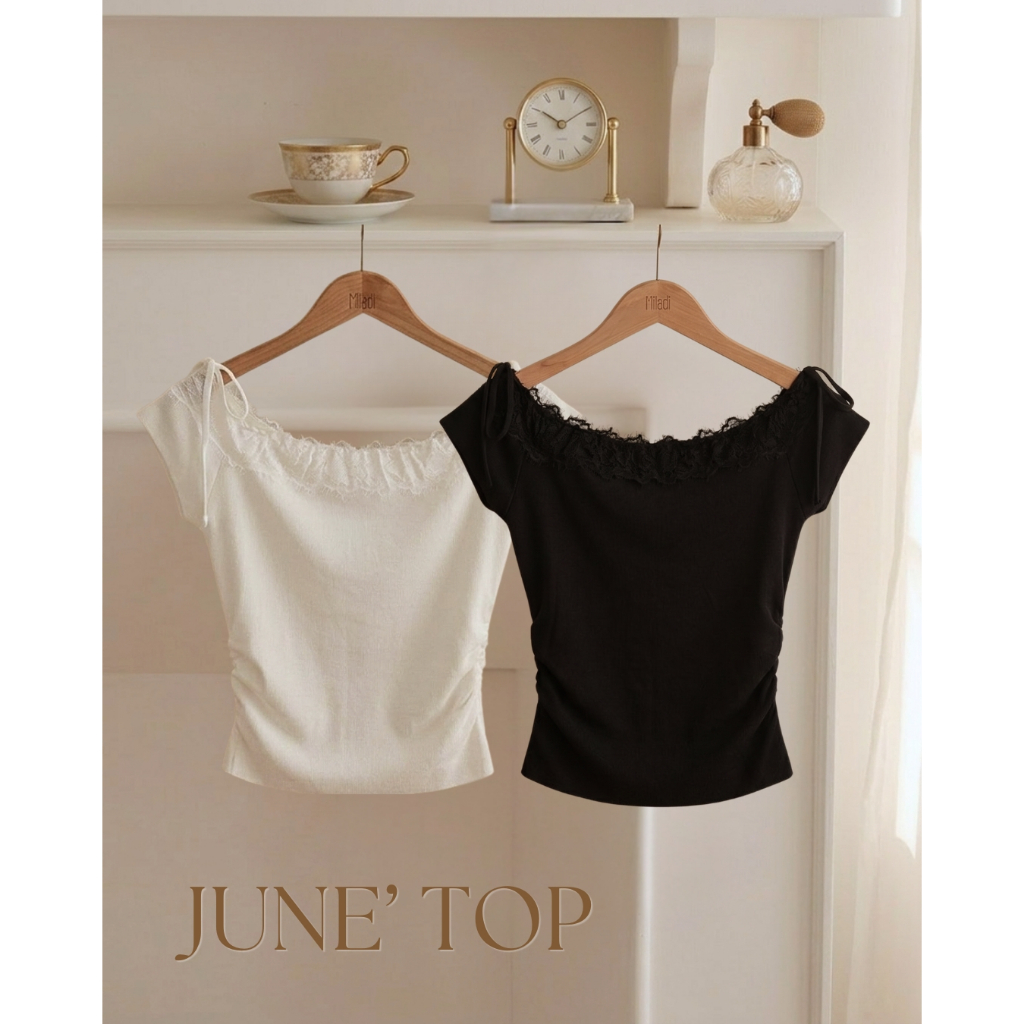 June’ Top เสื้อปาดไหล่แต่งลูกไม้ Miladi