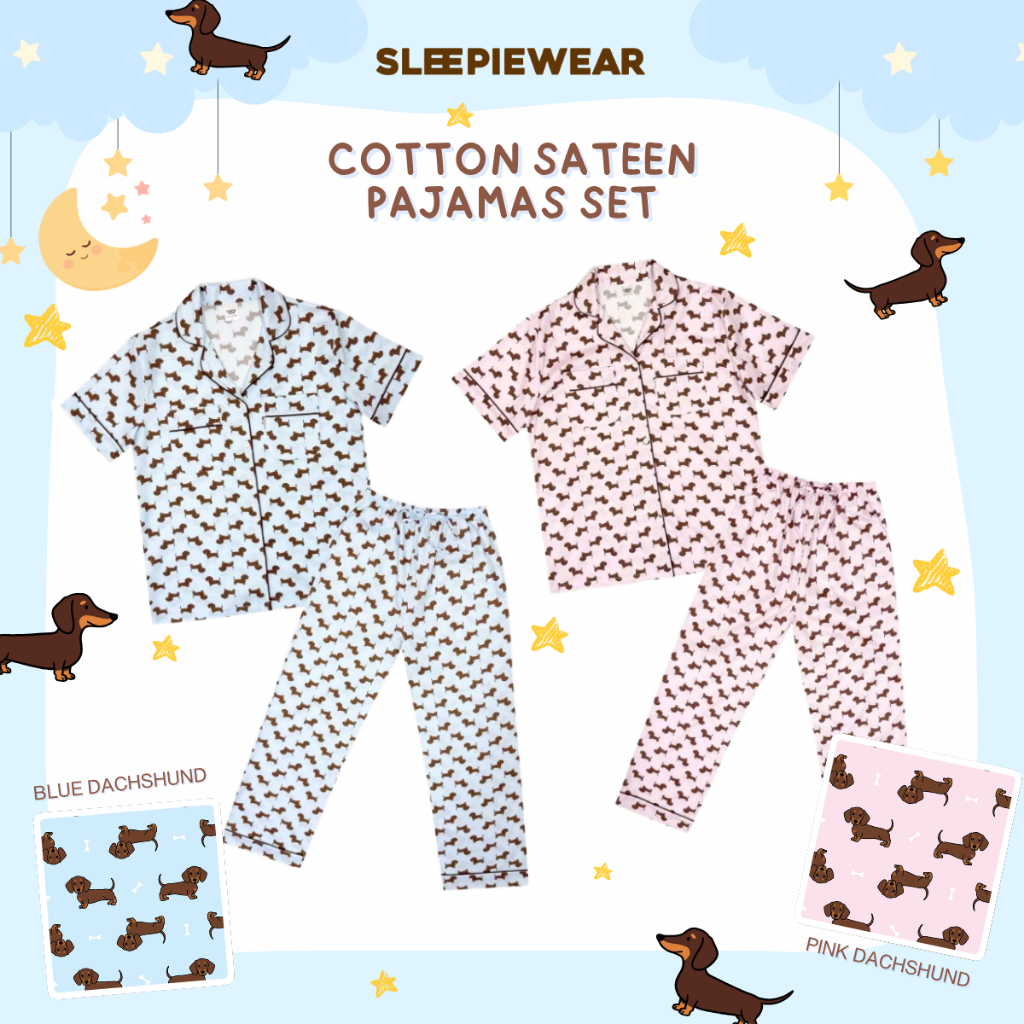 SLEEPIEWEAR Cotton Sateen Pajamas | เซ็ตชุดนอนแขนสั้นและขายาว นุ่มลื่น ใส่สบาย ระบายอากาศได้ดี โนบราได้ ดัชชุน