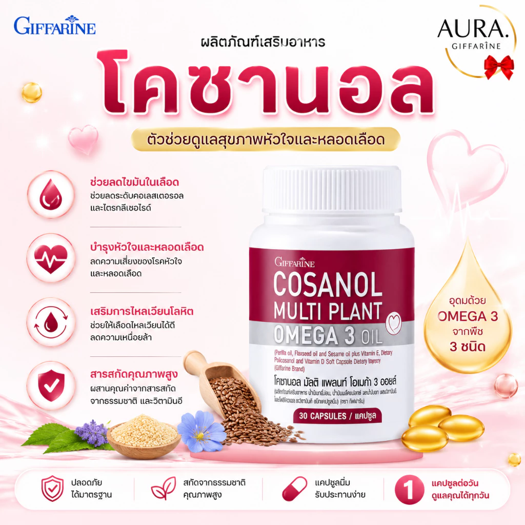 โคซานอล โคซานอลมัลติ แพลนท์ โอเมก้า 3 ออยล์ กิฟฟารีน เพิ่มระบบการเผลาพลาญ ไขมัน หลอดเลือด