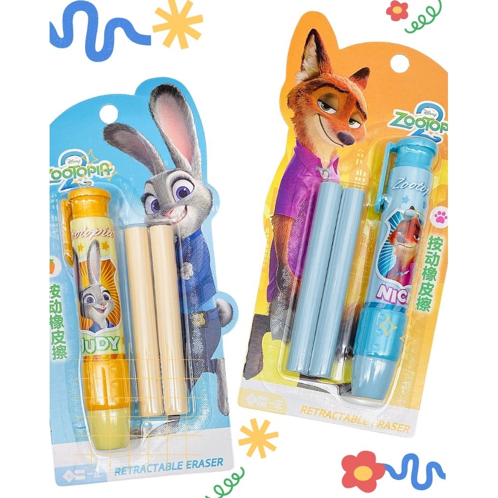 ยางลบดินสอแบบกด​ ​ZooTopiA​  ลาย​Nick​ และJudy พร้อมใส้รีฟิว​2อันต่อ​1​แพ็ค🦊🐰​