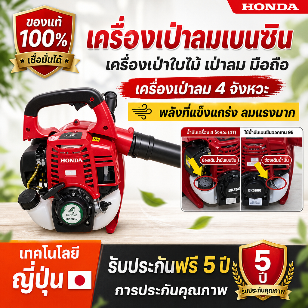 เครื่องเป่าลมเบนซิน 4 จังหวะ แบบพกพา เครื่องเป่าใบไม้ พลังแรงสูง ทำงานได้ทุกสถานการณ์