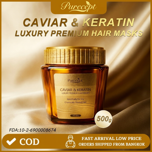 Purecept ครีมหมักเคราติน 500g - ไม่ต้องอบไอน้ำ ซ่อมแซมผมเสีย ฟื้นฟูด้วยคาเวียร์ ทำผมตรงเหมือนยืดเคราติน ดูแลเส้นผม