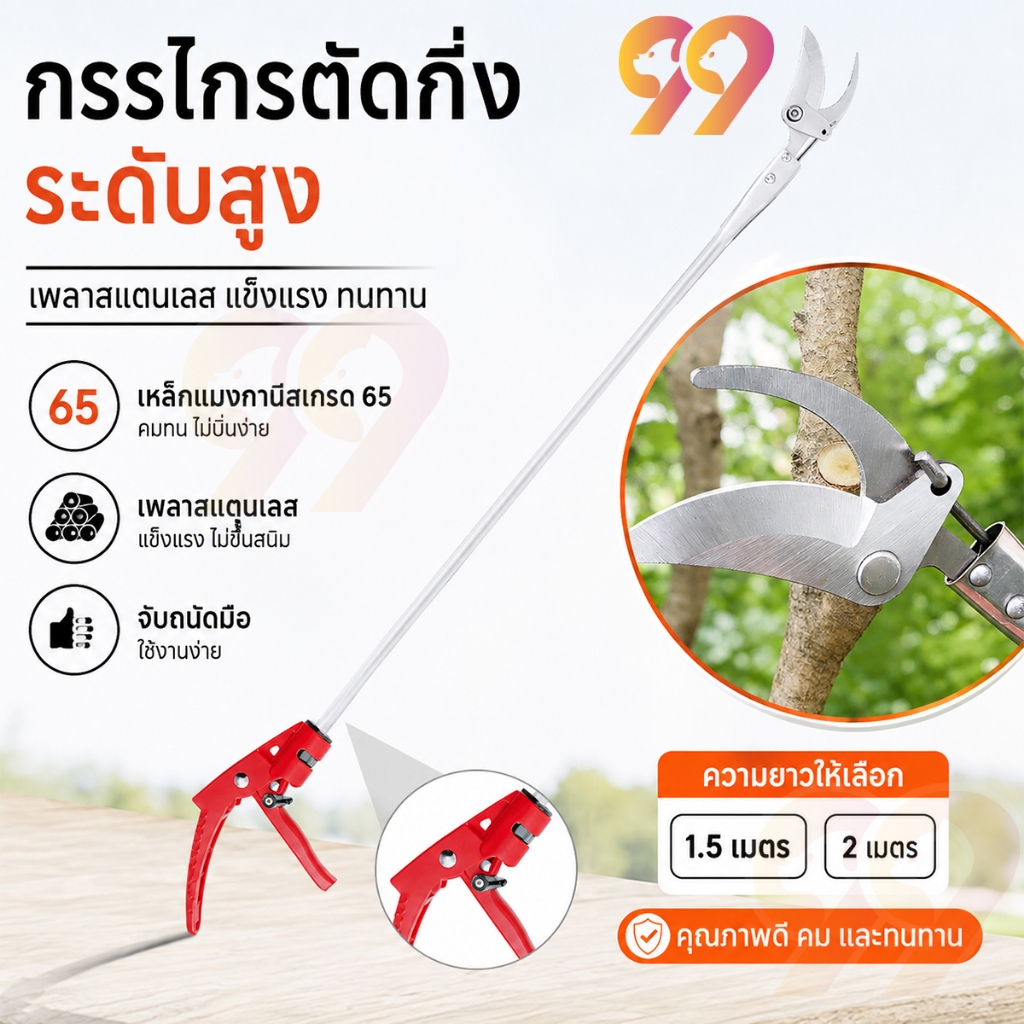 กรรไกรตัดกิ่งไม้สูง กรรไกรตัดแต่งกิ่งด้ามยาว 1.5/2 เมตร ด้ามจับพลาสติกจับถนัดมือ เก็บผลไม้ได้ง่ายมาก กรรไกรตัดหนีบผลไม้ด