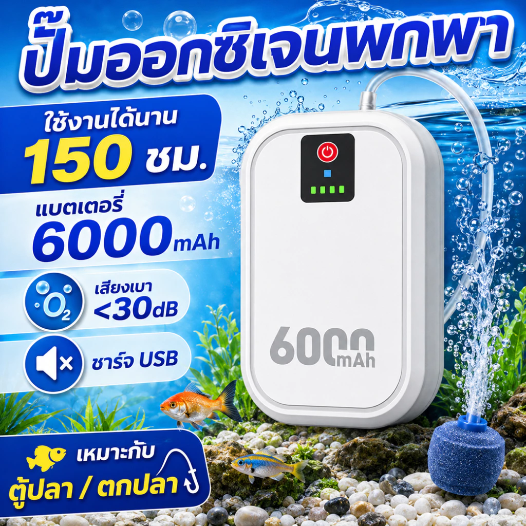 🐟แบตอึด 150 ชม.🐟TOPOP ออกซิเจนปลา รูคู่ ชาร์จ USB ปั๊มออกซิเจนตู้ปลา ใช้ในตู้ปลา/ถังเลี้ยงปลา