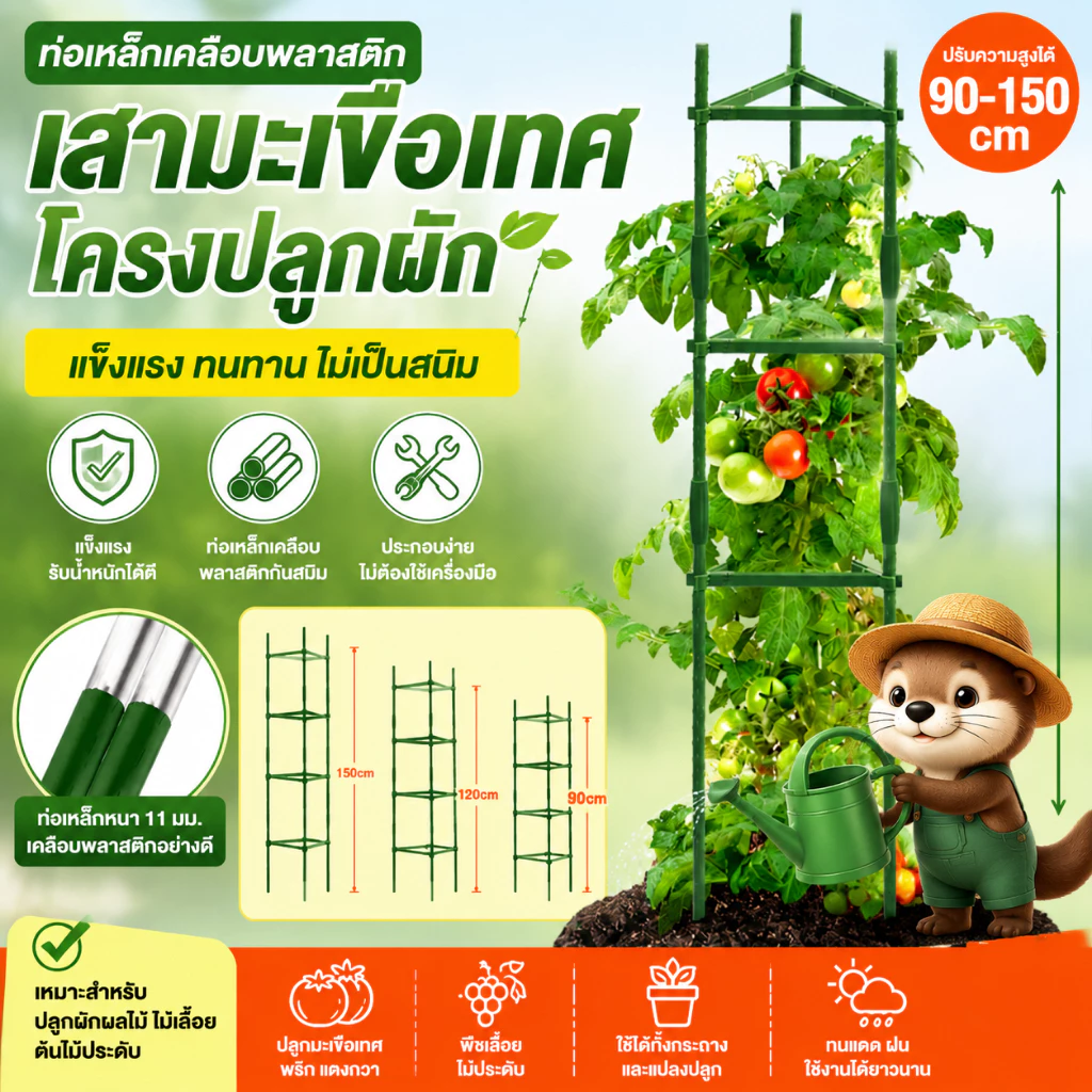 ไม้ค้ำต้นไม้ DIY เสามะเขือเทศ ชุดค้ำเถาแบบสามเหลี่ยม ประกอบอย่างอิสระ หนา11มม ซุ้มไม้ ยาว 90/120/150 ซม.
