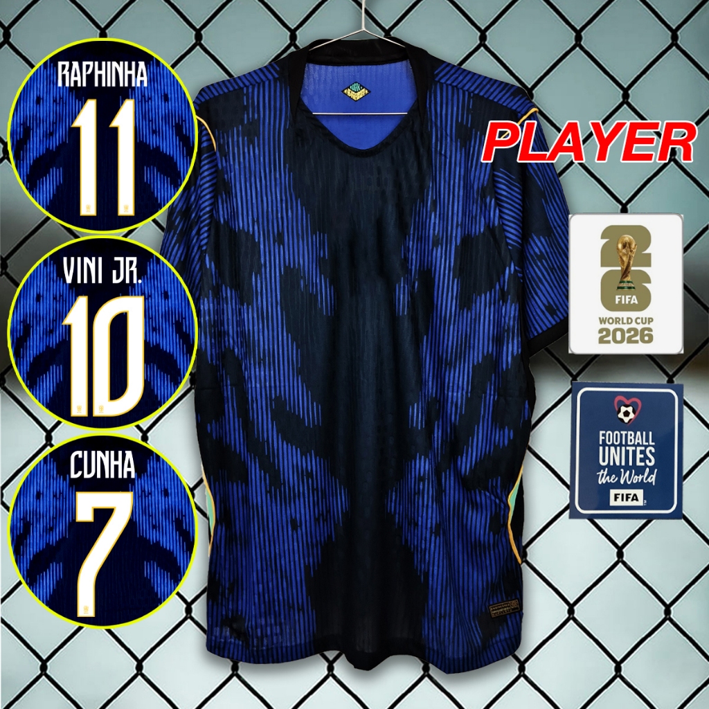 เสื้อบอล เสื้อเพลเยอร์ทีมชาติ บราซิล เยือน เกรดเพลเยอร์ #PY0119 อาร์มWC/ชื่อเบอร์นักเตะ ไซส์ S-2XL : insightsport1995