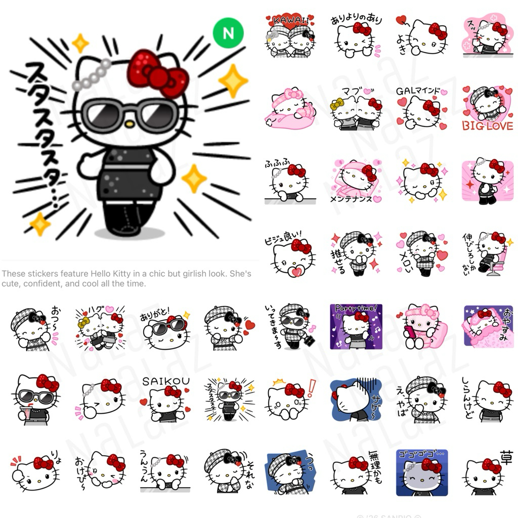 สติกเกอร์ไลน์ Hello Kitty Sanrio เฮลโลคิตตี้ ซานริโอ้ ภาษาญี่ปุ่น ใช้ได้ถาวร ไม่หมดอายุ