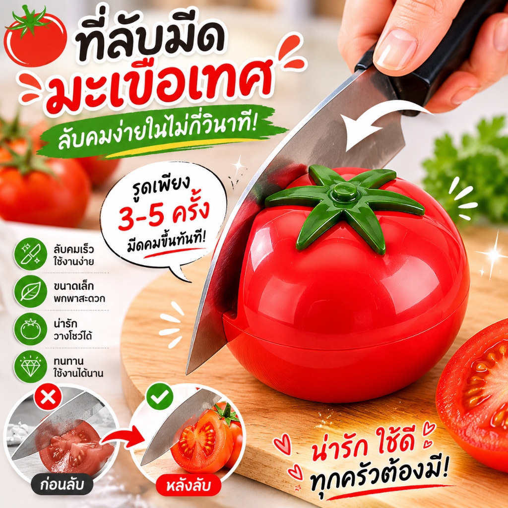 [พร้อมส่ง] ที่ลับมีดมะเขือเทศ 🍅 ลับคมง่าย ขนาดเล็กน่ารัก ใช้งานสะดวก พกพาง่าย สำหรับมีดทำครัว