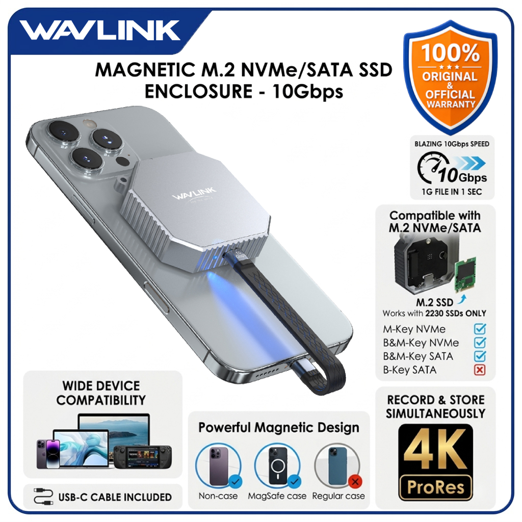 WAVLINK Magnetic M.2 2230 NVMe/SATA SSD Enclosure (up to 8TB)