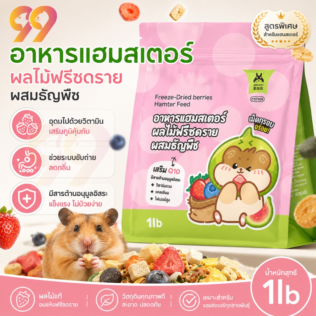 ธรรมชาติ  อาหารหนูแฮมเตอร์  100% สูตรธัญพืช สำหรับสัตว์เลี้ยงแฮมสเตอร์ทุกสายพันธุ์ พร้อมส่ง