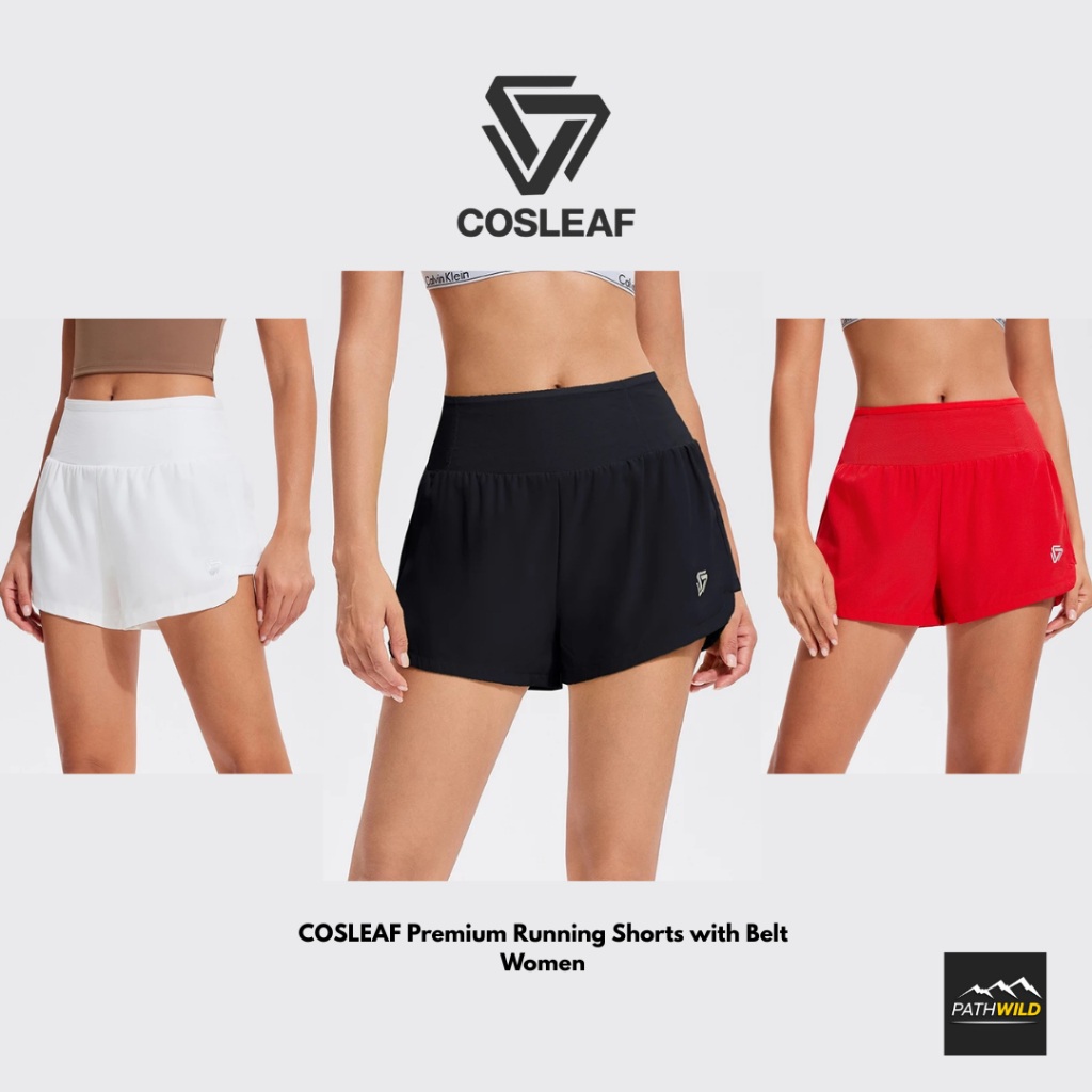 COSLEAF Premium Running Shorts with Belt กางเกงขาสั้นผู้หญิง มีกระเป๋าเก็บของรอบเอว ทรงสวย มีซับใน สวมใส่สบาย