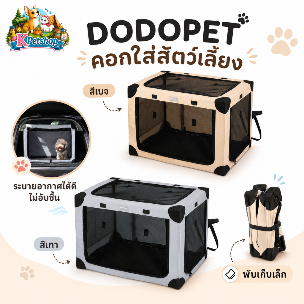 DODOPET คอกใส่สัตว์เลี้ยงแบบพกพา กรงใส่สัตว์เลี้ยง เนื้อผ้าอย่างดี กันน้ำ ทำความสะอาดได้ง่าย พับเก็บเล็ก