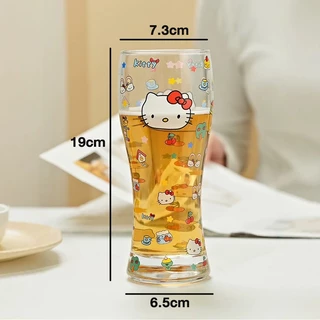 แก้วน้ำ ทรงโค้ง ลายคิตตี้ Sanrio แก้วน้ำทรงสูง สไตล์เกาหลี สำหรับเครื่องดื่ม ค็อกเทล น้ำผลไม้ ลายการ์ตูนน่ารัก โฮมคาเฟ่