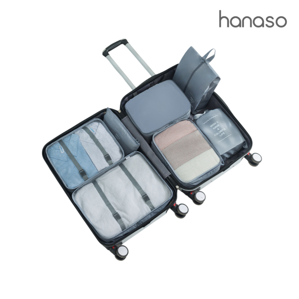 Hanaso 7 ชิ้น Set กระเป๋าเก็บของกันน้ำ ถุงเก็บเสื้อผ้า  ซิปหนา คุณภาพสูง อเนกประสงค์ packing