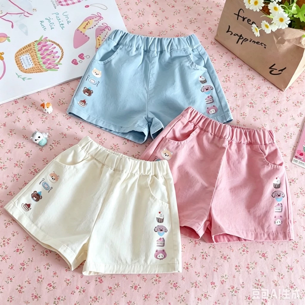 BB299 กางเกงขาสั้นเด็กผ้าคอตตอน ลายการ์ตูน มีให้เลือก 3 สี