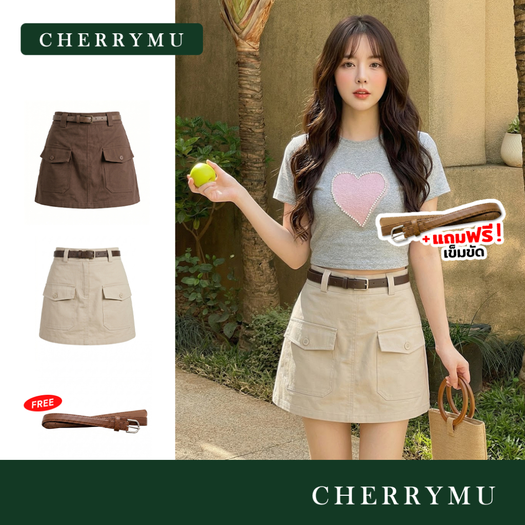 CHERRYMU รุ่น CV78 กระโปรงกางเกง  (แถมเข็มขัด) กระโปรงกางเกงแฟชั่นผู้หญิง