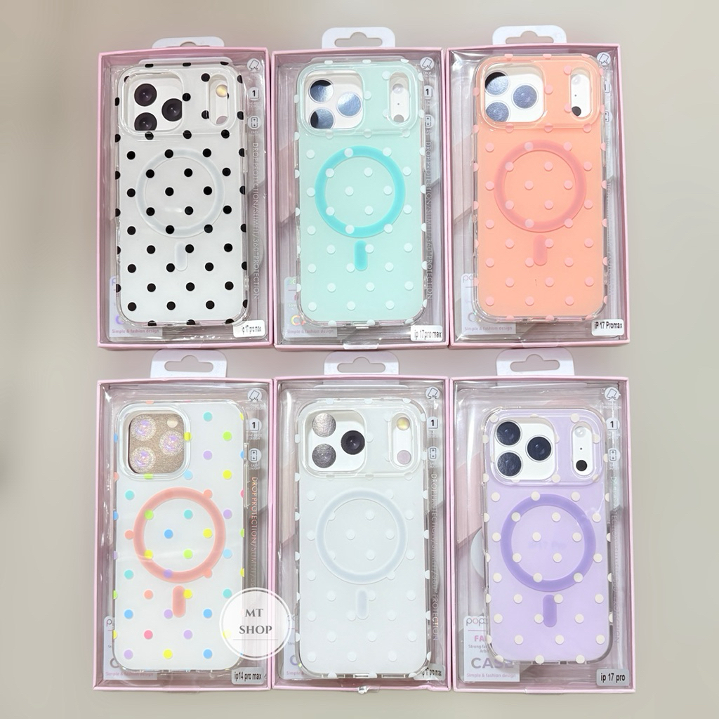 Magnetic เคสแม่เหล็ก polka dot ลายโพกาด็อท ขอบนิ่มหลังแข็งสำหรับรุ่นiPhone13-17ProMax