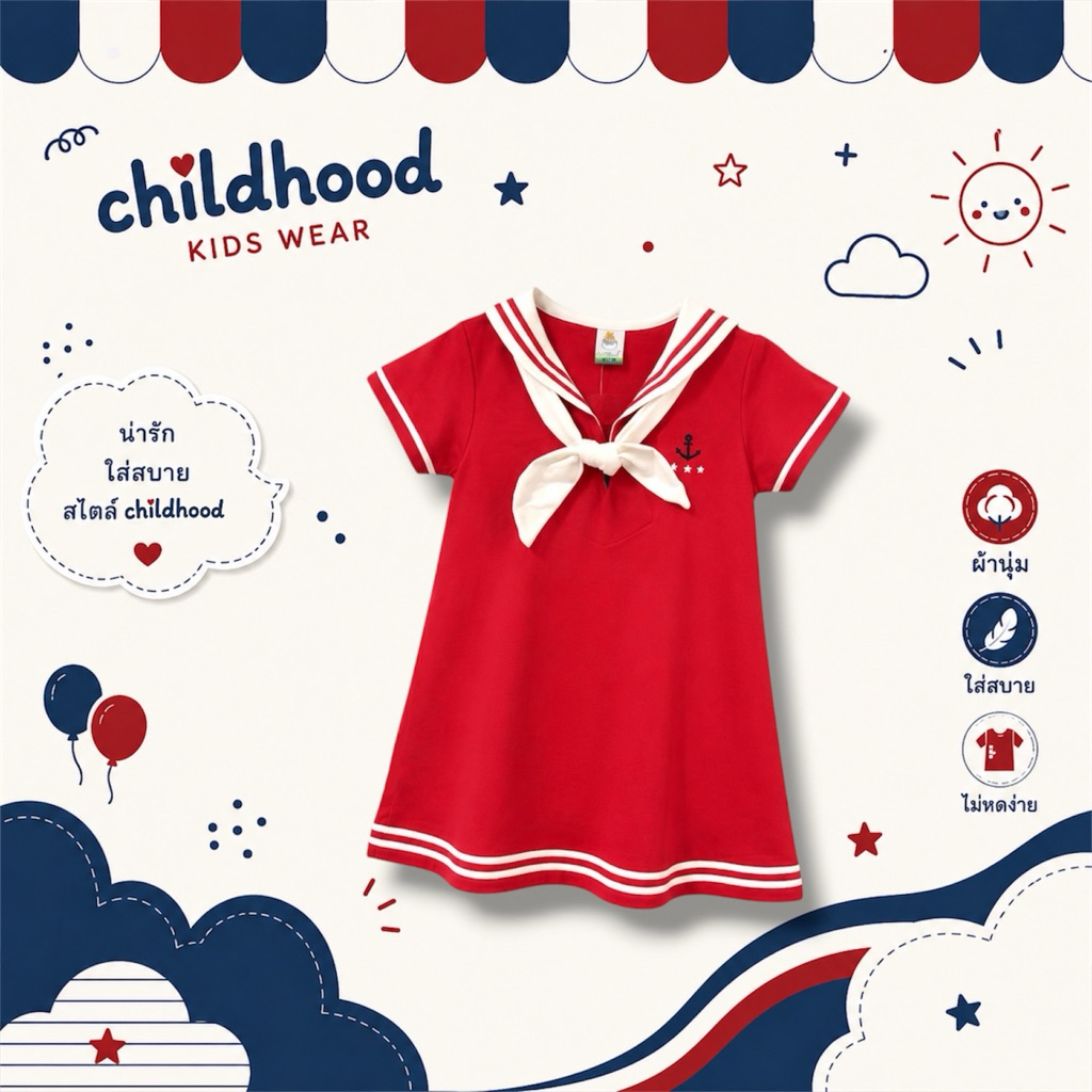 Childhood ชุดเดรสทหารเรือ มีกางเกงใน พร้อมส่งจากไทย รูปที่ 3
