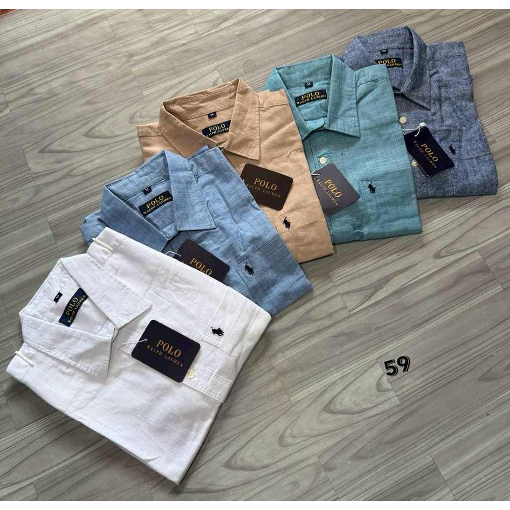 เสื้อเชิ้ต โปโล ผ้าลินิน แขนสั้น