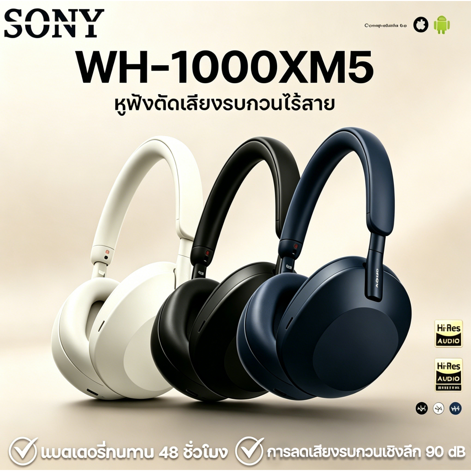 หูฟังครอบหู ไร้สายครอบหู WH-XB910N/WH-1000XM5 Bluetooth Headset หูฟังพร้อมไมค์ หูฟังตัดเสียงรบกวน