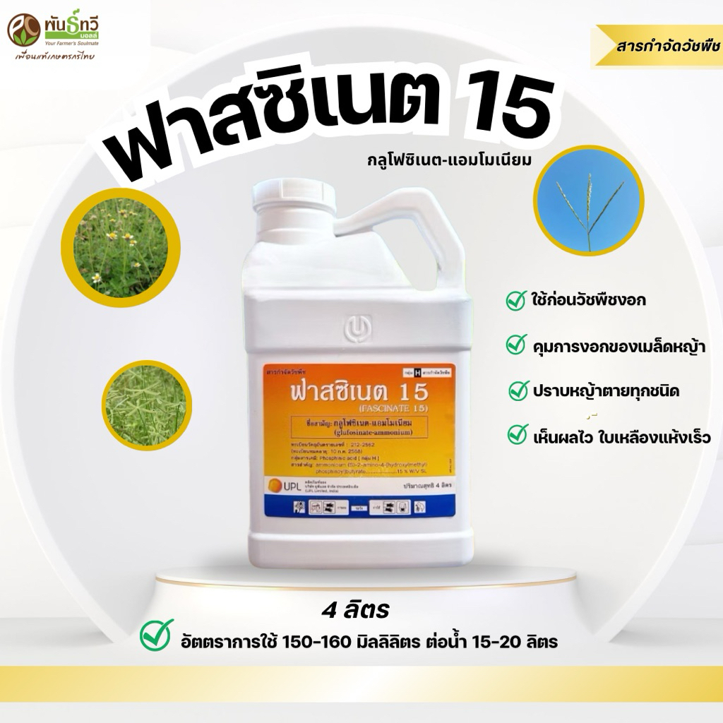 ฟาสซิเนต15 สารกำจัดวัชพืช กลูโฟซิเนต-แอมโมเนี่ยมา ปริมาณ1L และ4L