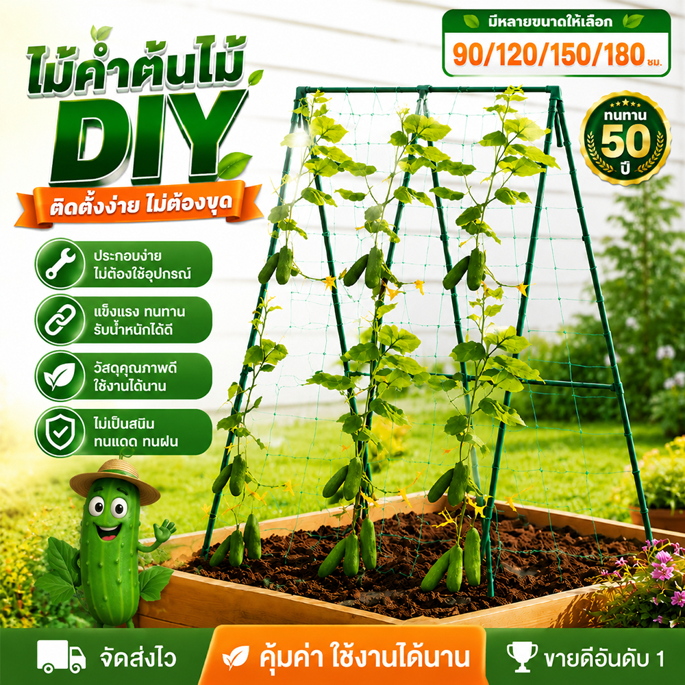 Sam's ไม้ค้ำต้นDIY โครงปลูกผัก ซุ้มเลื้อย ยาว90-180ซม.หนา11/16มม.ยันต้น ค้างต้น ผัก ซุ้ม