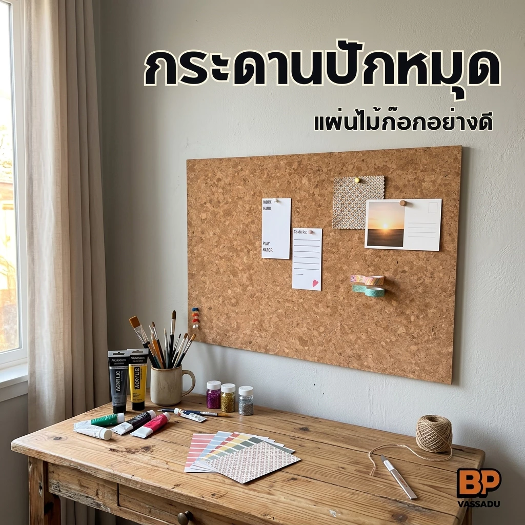 แผ่นไม้ก๊อก หนา 6 มิล พร้อมหมุด เลือกขนาดได้ | บอร์ดปักหมุด ติดประกาศ ติดรูป Cork Board