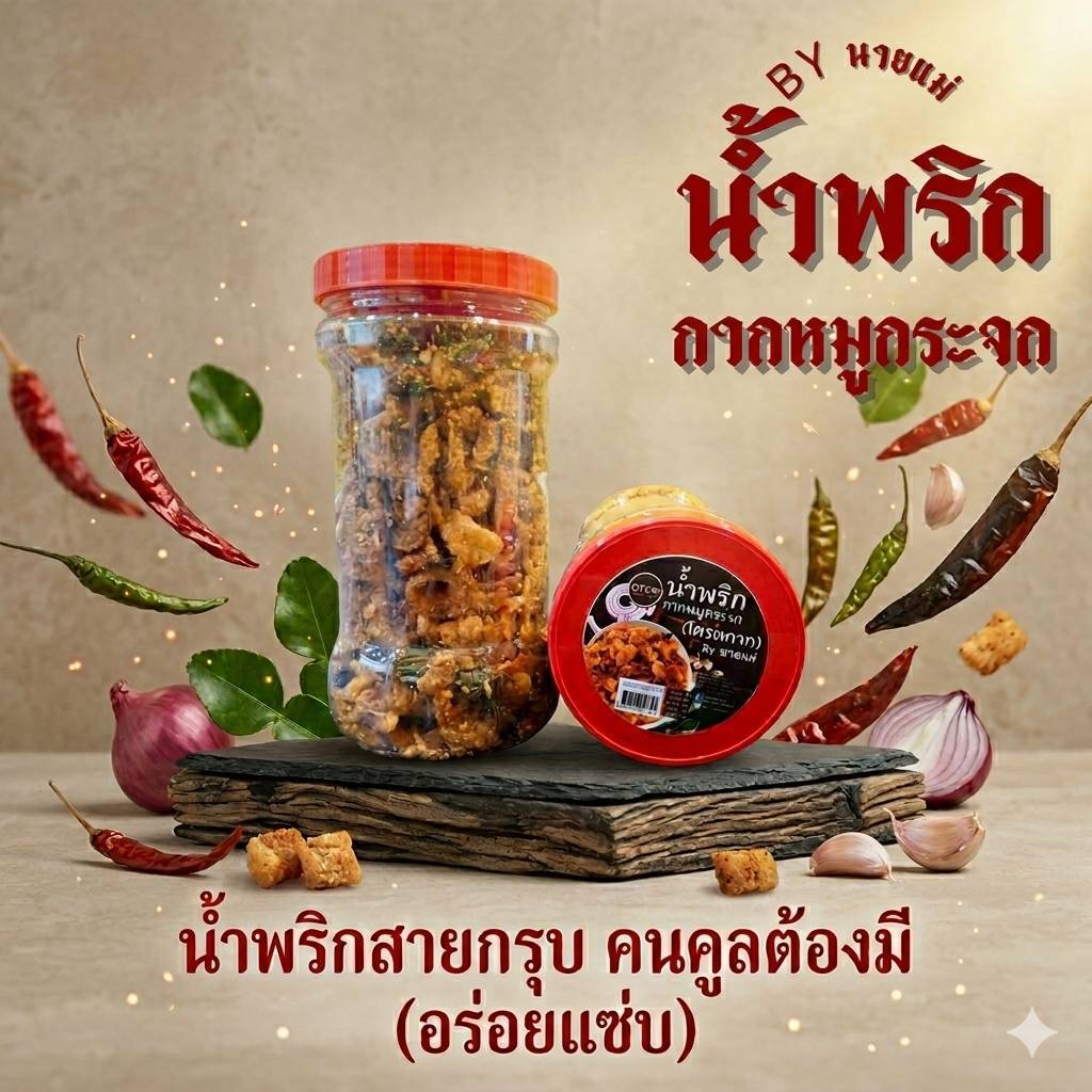 น้ำพริกกากหมู (โครตกาก) by แคบหมูนายแม่ 🔥กรอบอร่อยแซ่บกว่าเดิม🔥 กรอบ หอมอร่อย ไม่เหม็นหื่น